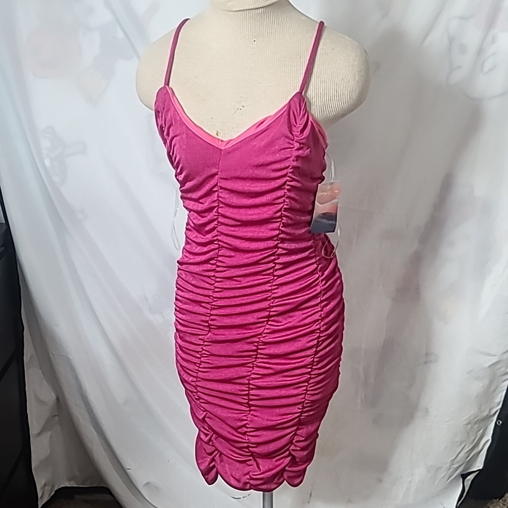 Haley and June Ruched Pink Spaghetti Strap Dress